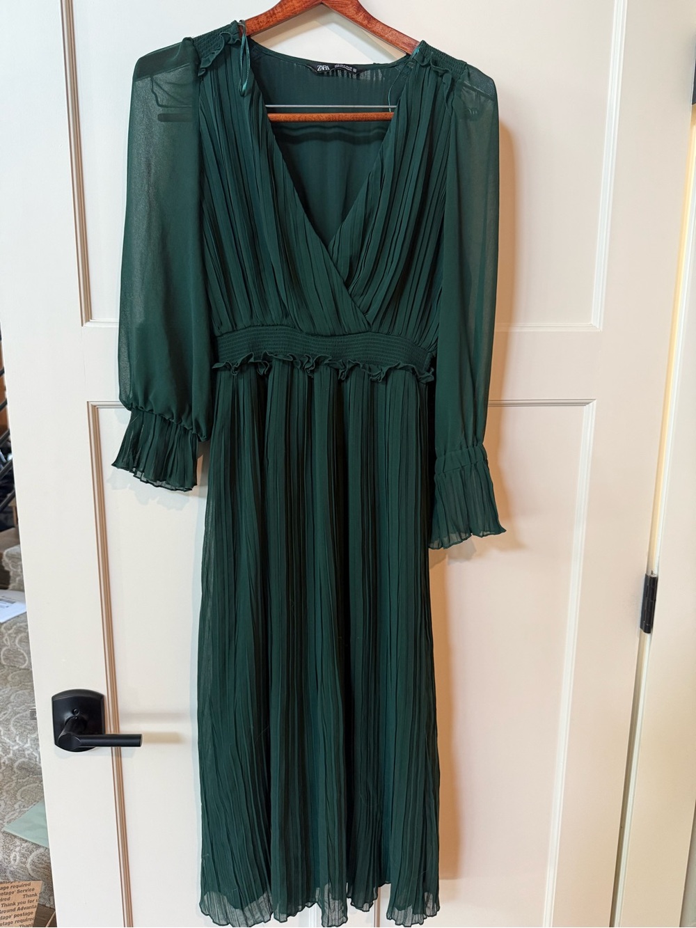 Zara Forest Green Pleated Midi Dress